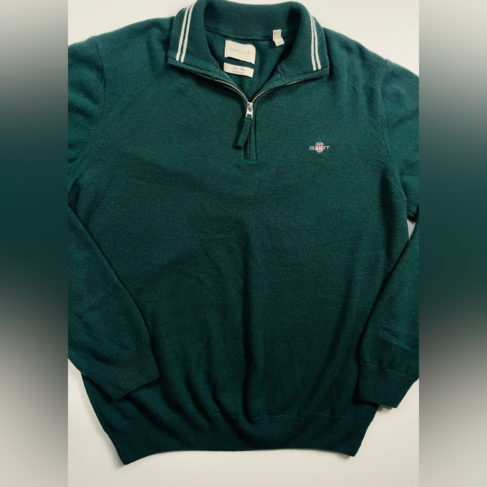 GANT Super Fine Lambswool Quarter-Zip Sweater Mens XL Green Preppy Heritage